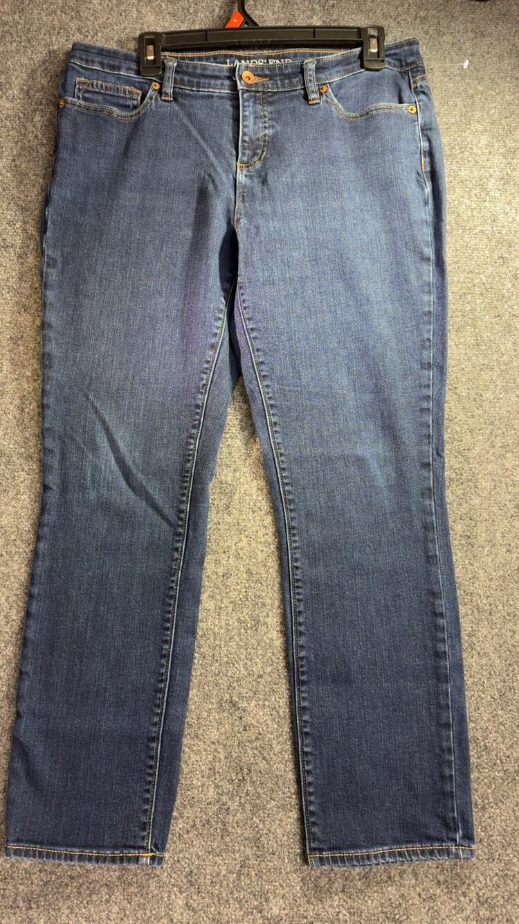 Lands' End Women's Blue Denim Mid Rise Slim Leg Stretch Jeans Size 12 Petite